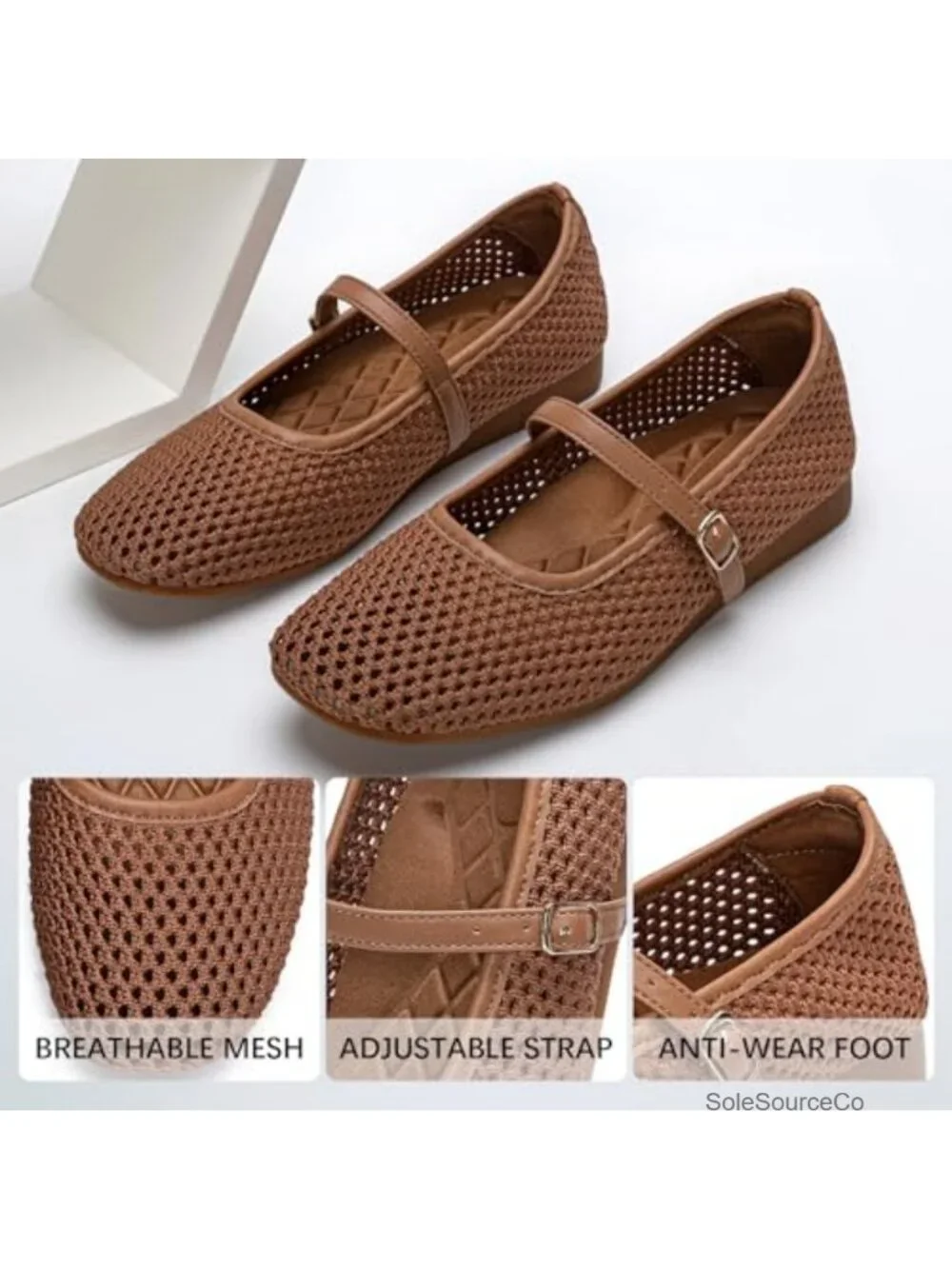 Breathable Mesh Mary Jane Flats Square Toe Arch Support